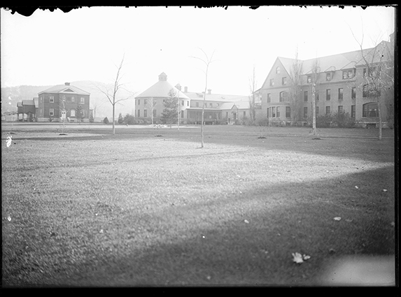 A Black and white photograph of the State Hospital South lawn from about 1912.