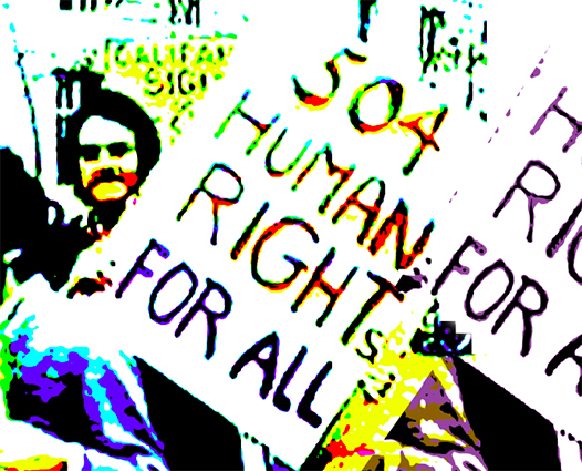 Posterized photograph of a protest on the steps of the U S Capitol.