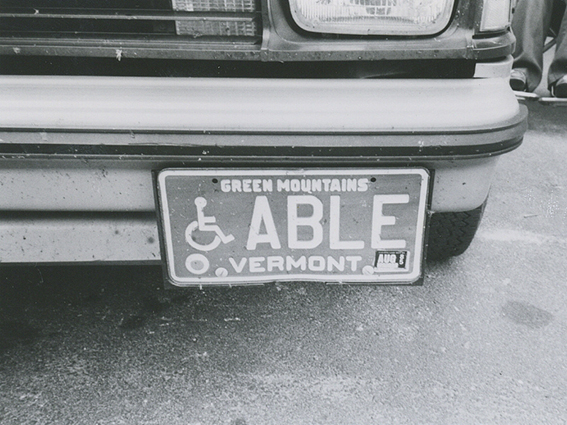 A Vermont handicapped license plate that says ABLE.